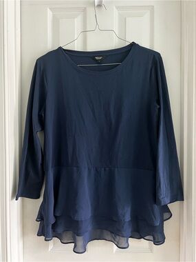 Navy Layered Chiffon Hem Long Sleeve Top by Simply Vera Wang